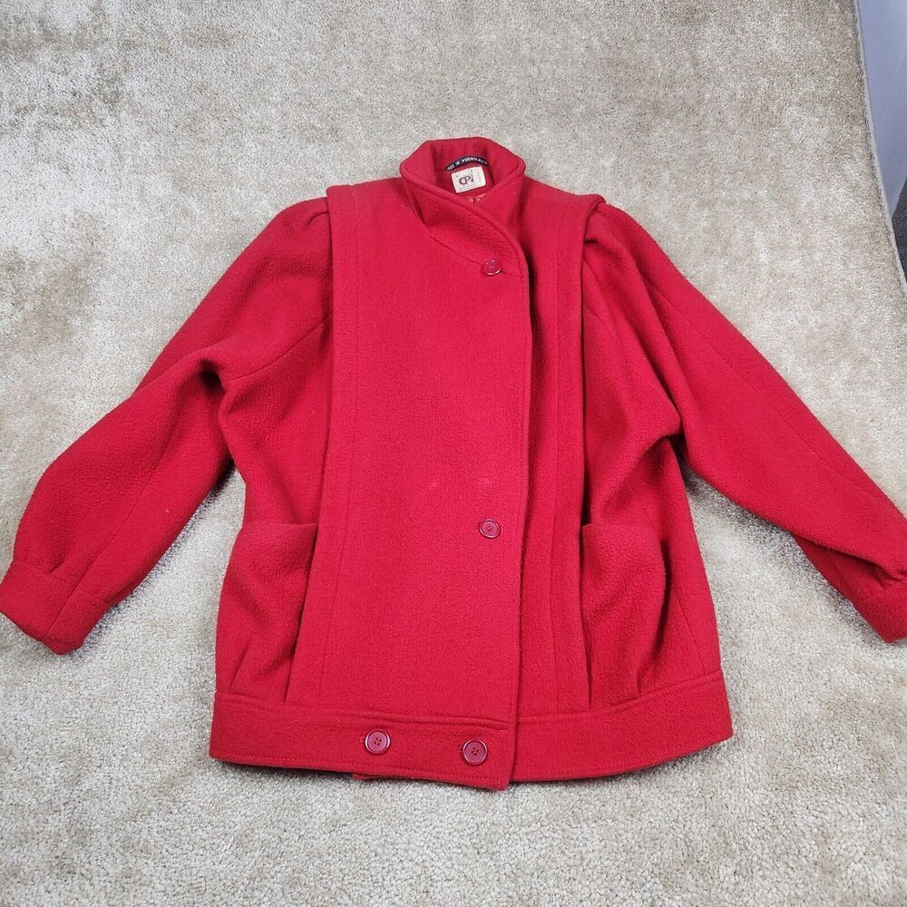 Vintage Central Park International Wool Women's Red Double Breasted Coat Sz 4